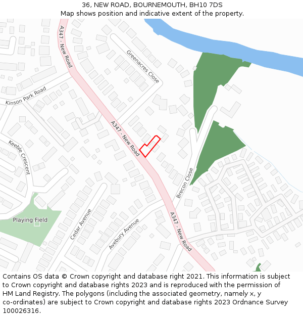 36, NEW ROAD, BOURNEMOUTH, BH10 7DS: Location map and indicative extent of plot