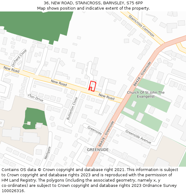 36, NEW ROAD, STAINCROSS, BARNSLEY, S75 6PP: Location map and indicative extent of plot