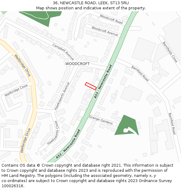 36, NEWCASTLE ROAD, LEEK, ST13 5RU: Location map and indicative extent of plot