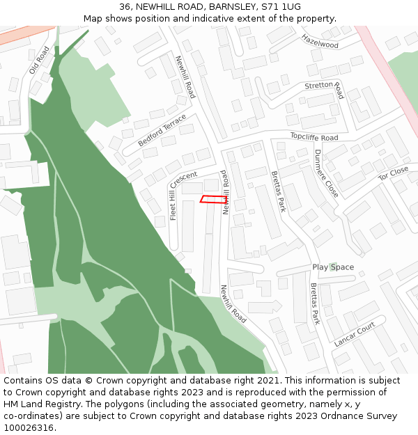 36, NEWHILL ROAD, BARNSLEY, S71 1UG: Location map and indicative extent of plot