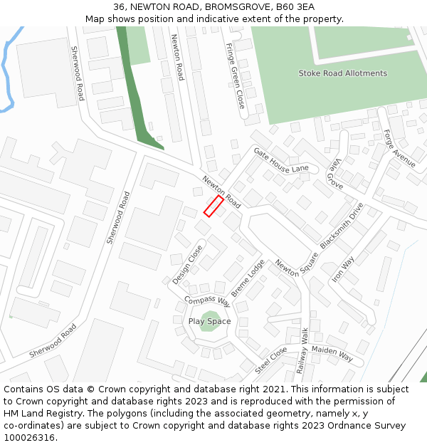 36, NEWTON ROAD, BROMSGROVE, B60 3EA: Location map and indicative extent of plot