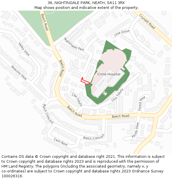 36, NIGHTINGALE PARK, NEATH, SA11 3RX: Location map and indicative extent of plot