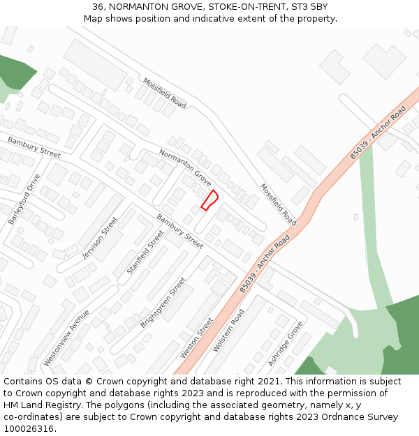 36, NORMANTON GROVE, STOKE-ON-TRENT, ST3 5BY: Location map and indicative extent of plot