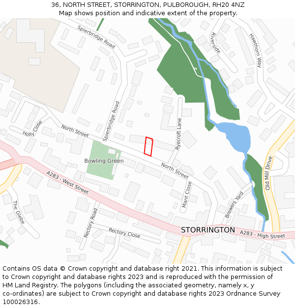 36, NORTH STREET, STORRINGTON, PULBOROUGH, RH20 4NZ: Location map and indicative extent of plot