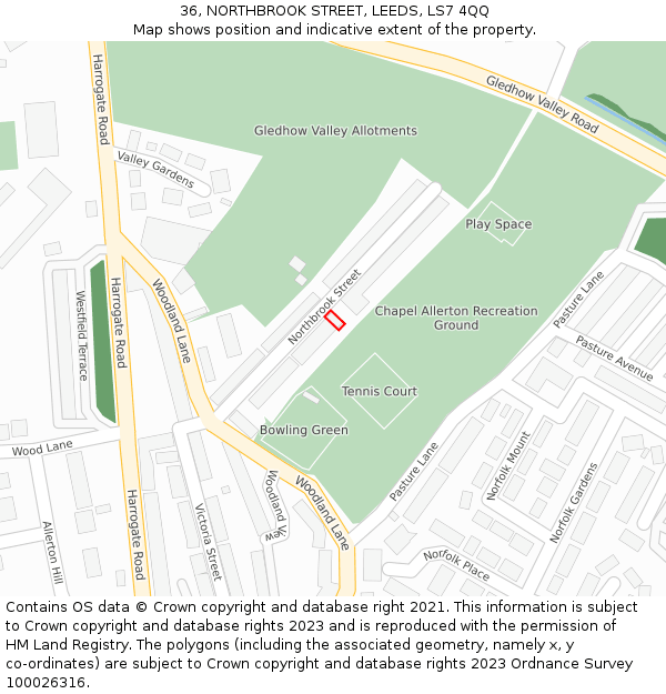 36, NORTHBROOK STREET, LEEDS, LS7 4QQ: Location map and indicative extent of plot