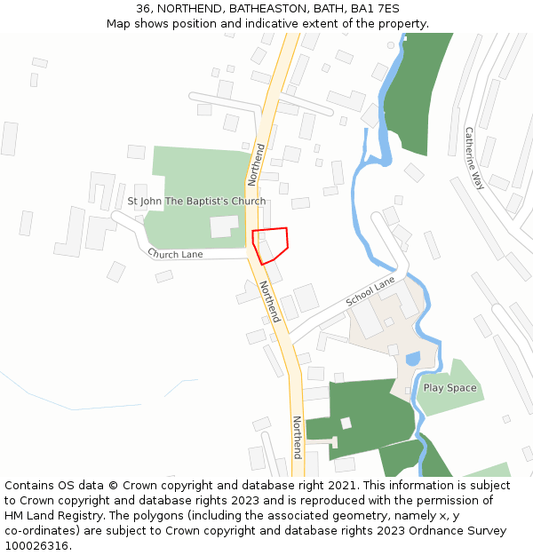 36, NORTHEND, BATHEASTON, BATH, BA1 7ES: Location map and indicative extent of plot