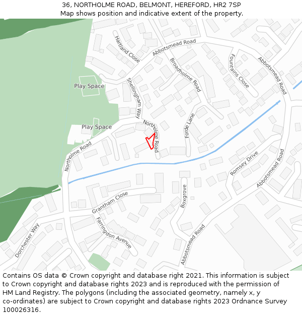 36, NORTHOLME ROAD, BELMONT, HEREFORD, HR2 7SP: Location map and indicative extent of plot