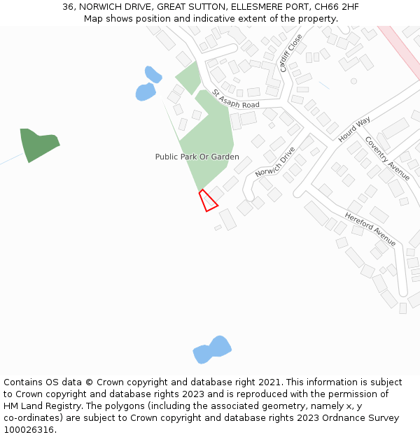 36, NORWICH DRIVE, GREAT SUTTON, ELLESMERE PORT, CH66 2HF: Location map and indicative extent of plot