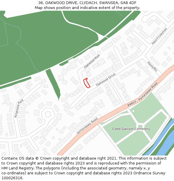 36, OAKWOOD DRIVE, CLYDACH, SWANSEA, SA8 4DF: Location map and indicative extent of plot