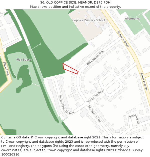 36, OLD COPPICE SIDE, HEANOR, DE75 7DH: Location map and indicative extent of plot