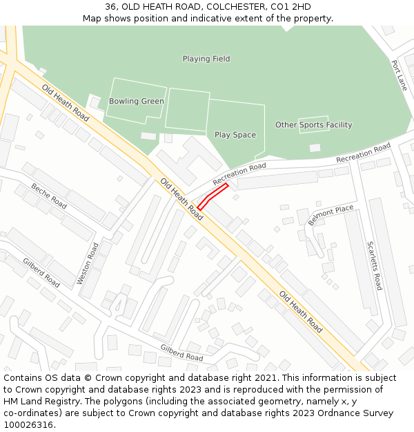 36, OLD HEATH ROAD, COLCHESTER, CO1 2HD: Location map and indicative extent of plot