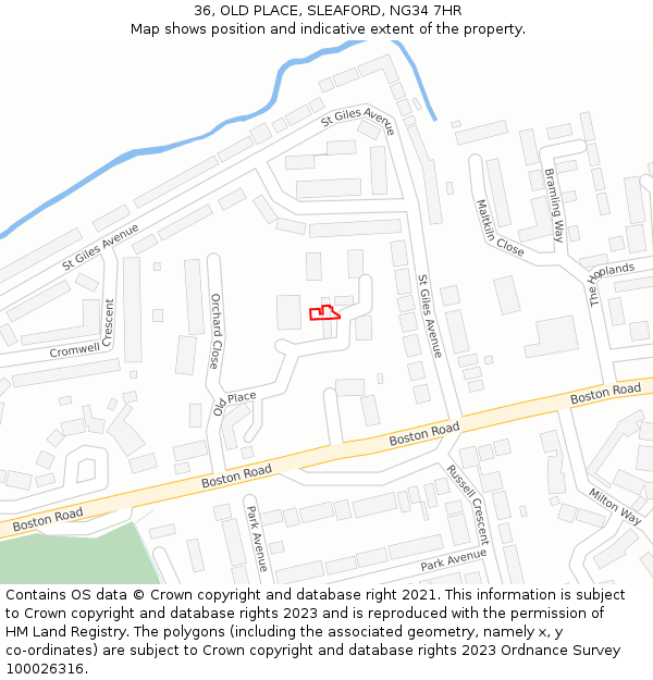 36, OLD PLACE, SLEAFORD, NG34 7HR: Location map and indicative extent of plot