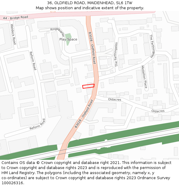 36, OLDFIELD ROAD, MAIDENHEAD, SL6 1TW: Location map and indicative extent of plot