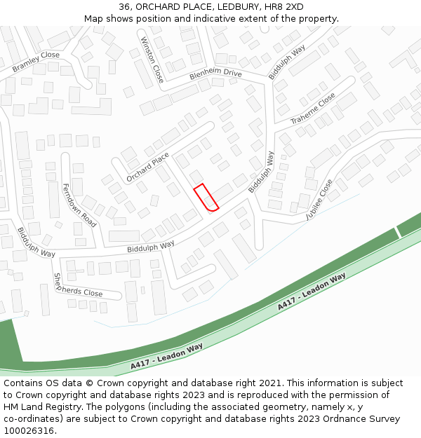 36, ORCHARD PLACE, LEDBURY, HR8 2XD: Location map and indicative extent of plot