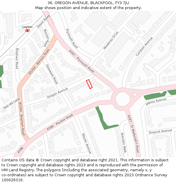 36, OREGON AVENUE, BLACKPOOL, FY3 7JU: Location map and indicative extent of plot