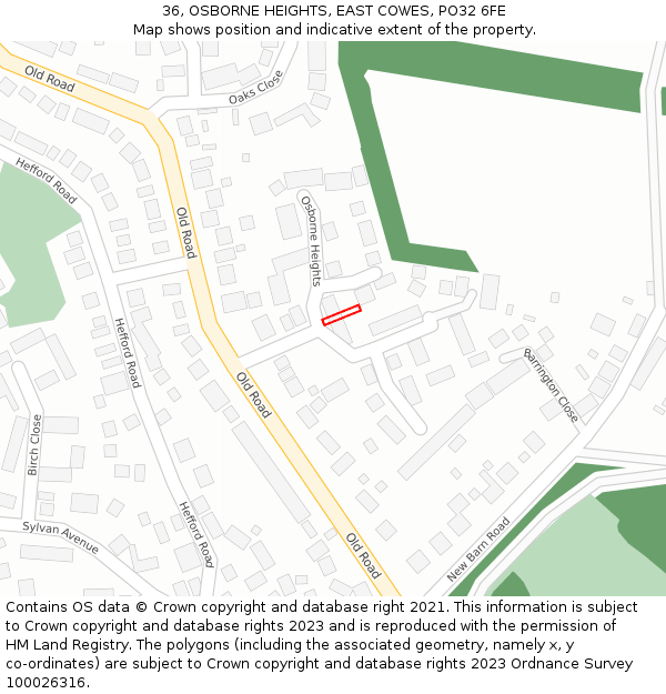 36, OSBORNE HEIGHTS, EAST COWES, PO32 6FE: Location map and indicative extent of plot