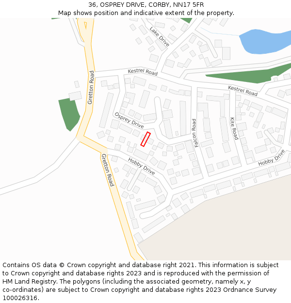 36, OSPREY DRIVE, CORBY, NN17 5FR: Location map and indicative extent of plot