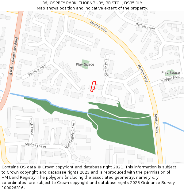 36, OSPREY PARK, THORNBURY, BRISTOL, BS35 1LY: Location map and indicative extent of plot