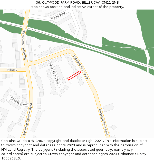 36, OUTWOOD FARM ROAD, BILLERICAY, CM11 2NB: Location map and indicative extent of plot