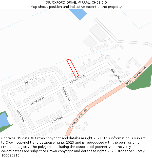 36, OXFORD DRIVE, WIRRAL, CH63 1JQ: Location map and indicative extent of plot