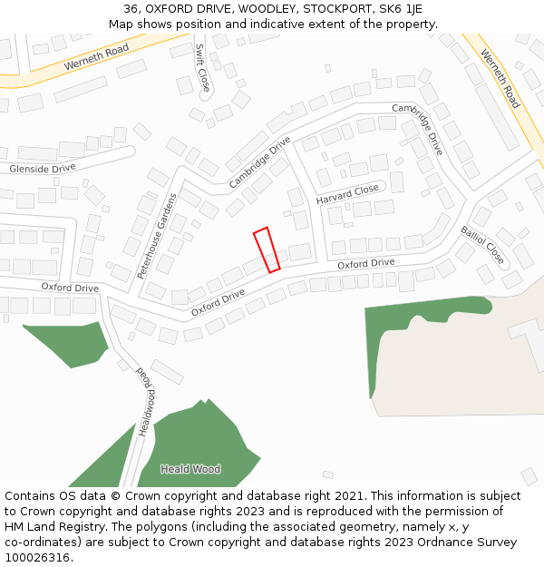 36, OXFORD DRIVE, WOODLEY, STOCKPORT, SK6 1JE: Location map and indicative extent of plot