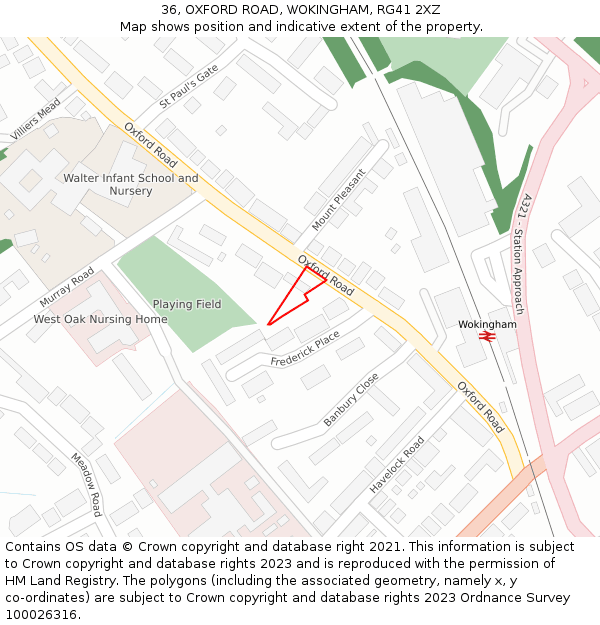 36, OXFORD ROAD, WOKINGHAM, RG41 2XZ: Location map and indicative extent of plot