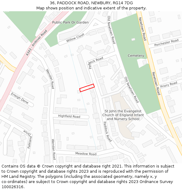 36, PADDOCK ROAD, NEWBURY, RG14 7DG: Location map and indicative extent of plot