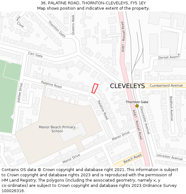 36, PALATINE ROAD, THORNTON-CLEVELEYS, FY5 1EY: Location map and indicative extent of plot