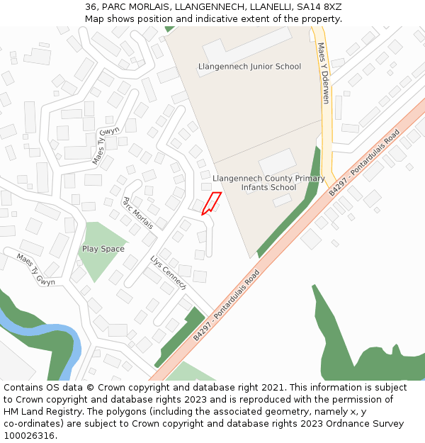 36, PARC MORLAIS, LLANGENNECH, LLANELLI, SA14 8XZ: Location map and indicative extent of plot