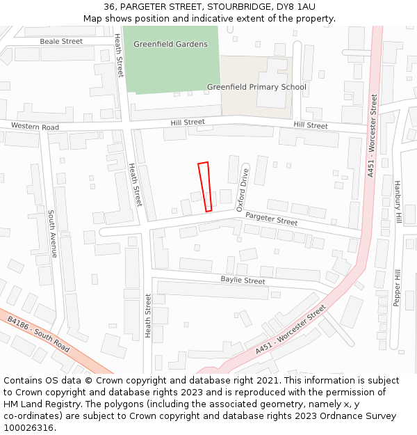 36, PARGETER STREET, STOURBRIDGE, DY8 1AU: Location map and indicative extent of plot