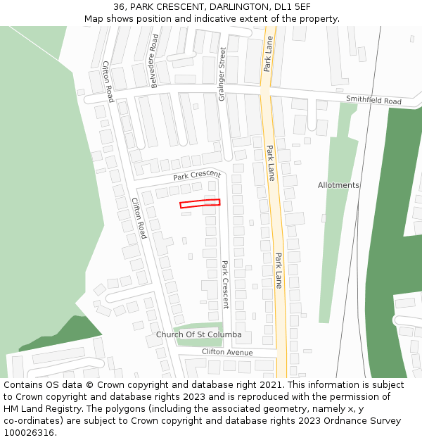 36, PARK CRESCENT, DARLINGTON, DL1 5EF: Location map and indicative extent of plot