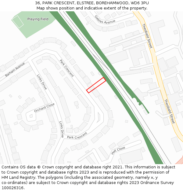 36, PARK CRESCENT, ELSTREE, BOREHAMWOOD, WD6 3PU: Location map and indicative extent of plot