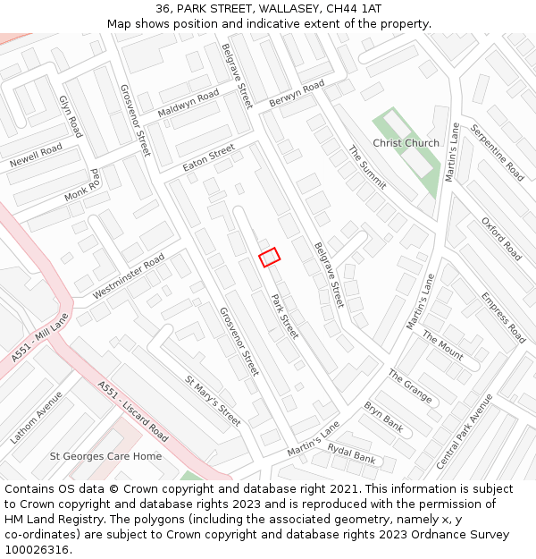 36, PARK STREET, WALLASEY, CH44 1AT: Location map and indicative extent of plot