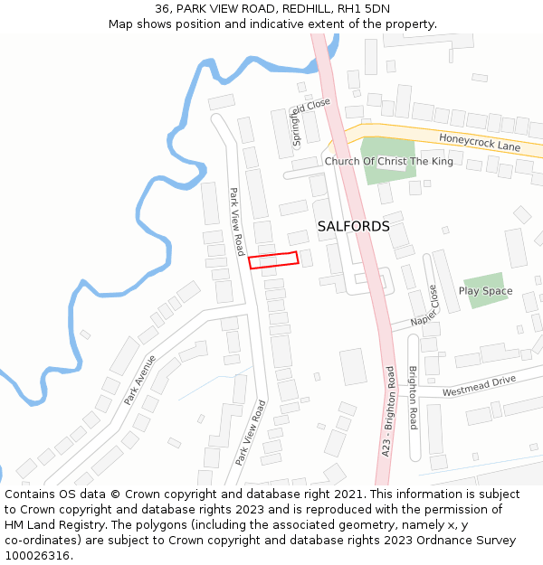 36, PARK VIEW ROAD, REDHILL, RH1 5DN: Location map and indicative extent of plot