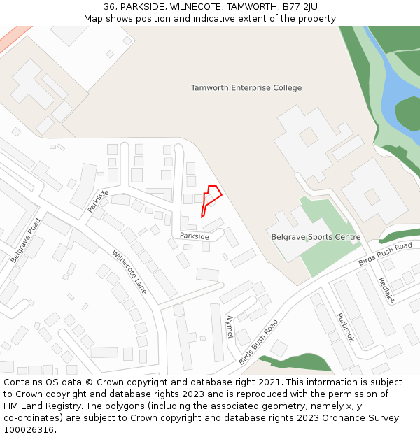 36, PARKSIDE, WILNECOTE, TAMWORTH, B77 2JU: Location map and indicative extent of plot