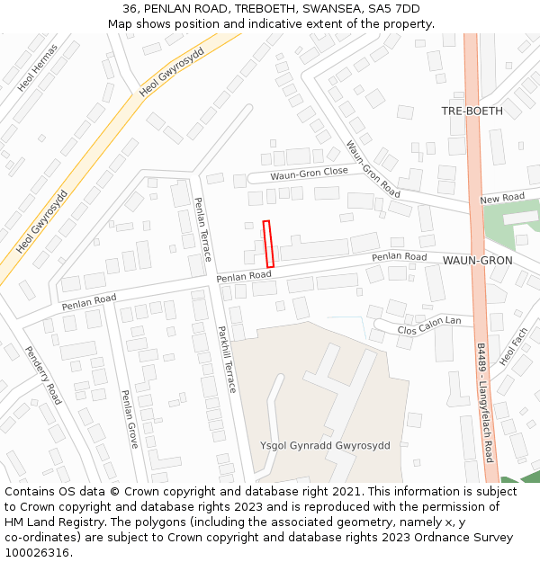 36, PENLAN ROAD, TREBOETH, SWANSEA, SA5 7DD: Location map and indicative extent of plot
