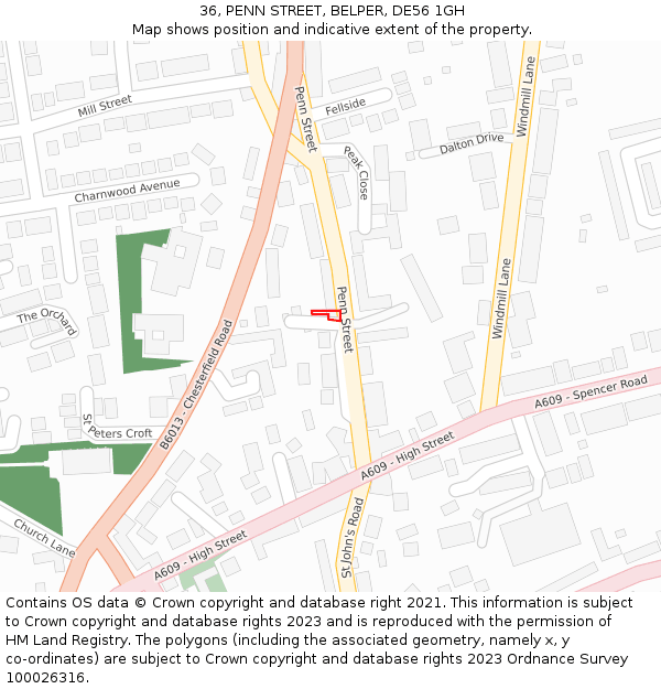 36, PENN STREET, BELPER, DE56 1GH: Location map and indicative extent of plot