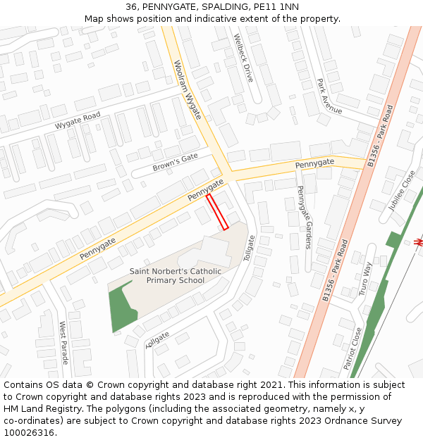 36, PENNYGATE, SPALDING, PE11 1NN: Location map and indicative extent of plot