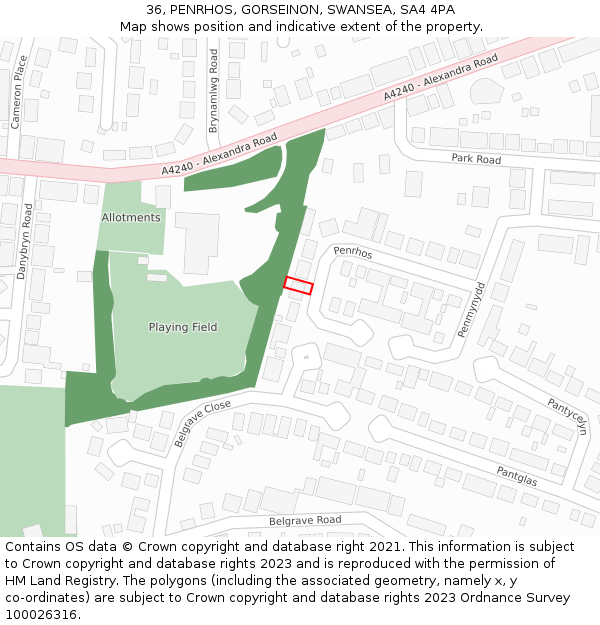 36, PENRHOS, GORSEINON, SWANSEA, SA4 4PA: Location map and indicative extent of plot