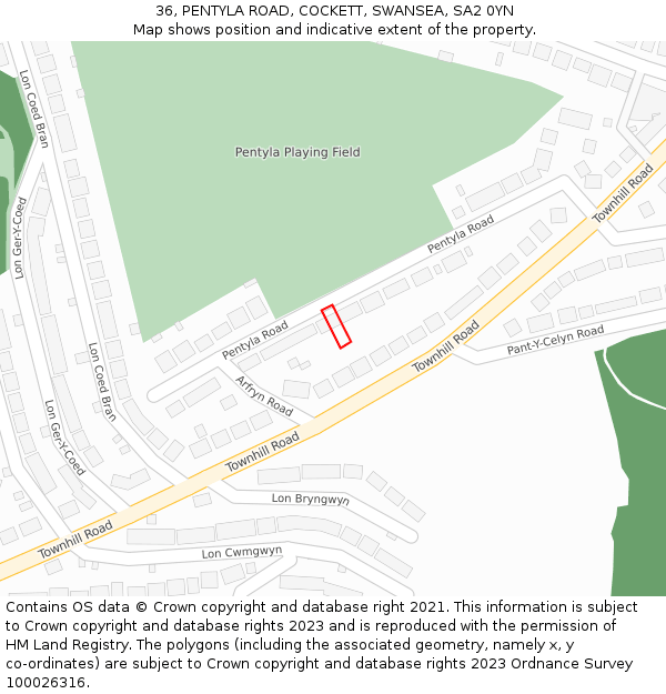 36, PENTYLA ROAD, COCKETT, SWANSEA, SA2 0YN: Location map and indicative extent of plot