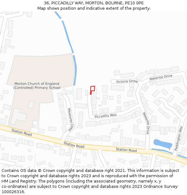 36, PICCADILLY WAY, MORTON, BOURNE, PE10 0PE: Location map and indicative extent of plot