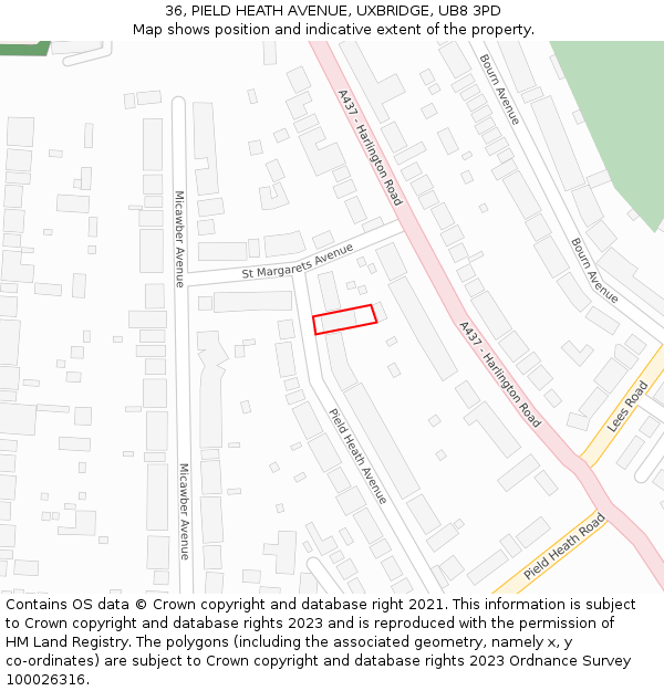 36, PIELD HEATH AVENUE, UXBRIDGE, UB8 3PD: Location map and indicative extent of plot