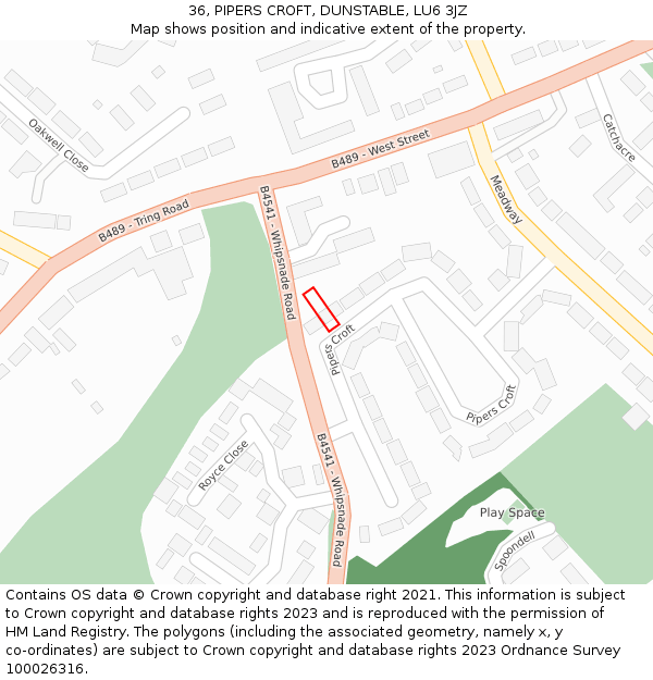 36, PIPERS CROFT, DUNSTABLE, LU6 3JZ: Location map and indicative extent of plot