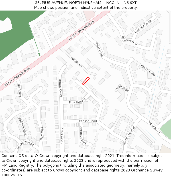 36, PIUS AVENUE, NORTH HYKEHAM, LINCOLN, LN6 9XT: Location map and indicative extent of plot