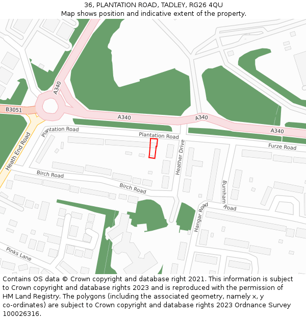 36, PLANTATION ROAD, TADLEY, RG26 4QU: Location map and indicative extent of plot