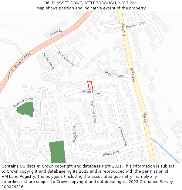 36, PLASSET DRIVE, ATTLEBOROUGH, NR17 2NU: Location map and indicative extent of plot
