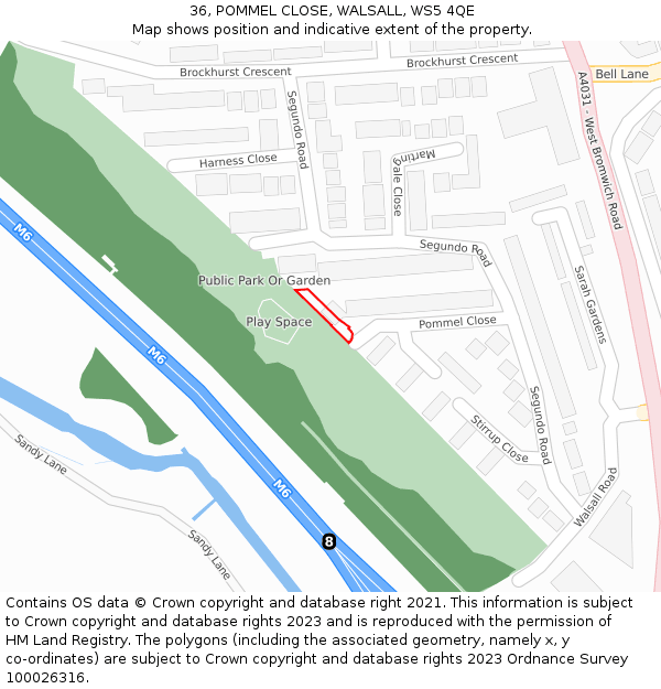 36, POMMEL CLOSE, WALSALL, WS5 4QE: Location map and indicative extent of plot
