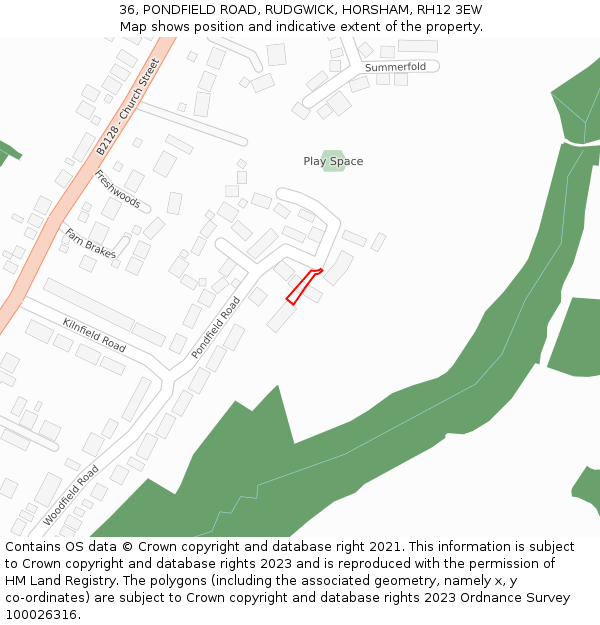 36, PONDFIELD ROAD, RUDGWICK, HORSHAM, RH12 3EW: Location map and indicative extent of plot