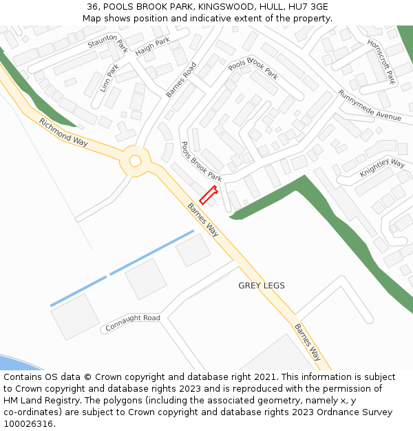 36, POOLS BROOK PARK, KINGSWOOD, HULL, HU7 3GE: Location map and indicative extent of plot