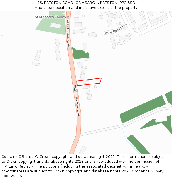 36, PRESTON ROAD, GRIMSARGH, PRESTON, PR2 5SD: Location map and indicative extent of plot
